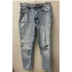 Zara Ripped‎ Mom Jeans Acid Wash Distressed High Waist Denim Size 4